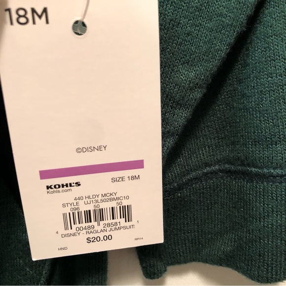 Disney Holiday Mickey Raglan Jumpsuit Baby Beans Kohls Christmas Sleeper 18M New - Picture 6 of 17